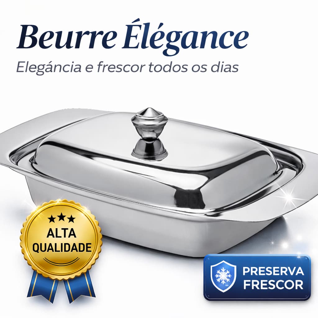 Manteigueira Inox com Tampa Beurre Élégance Premium Conserva Frescor Porta Manteiga Elegante Cozinha Luxo Durável Fácil