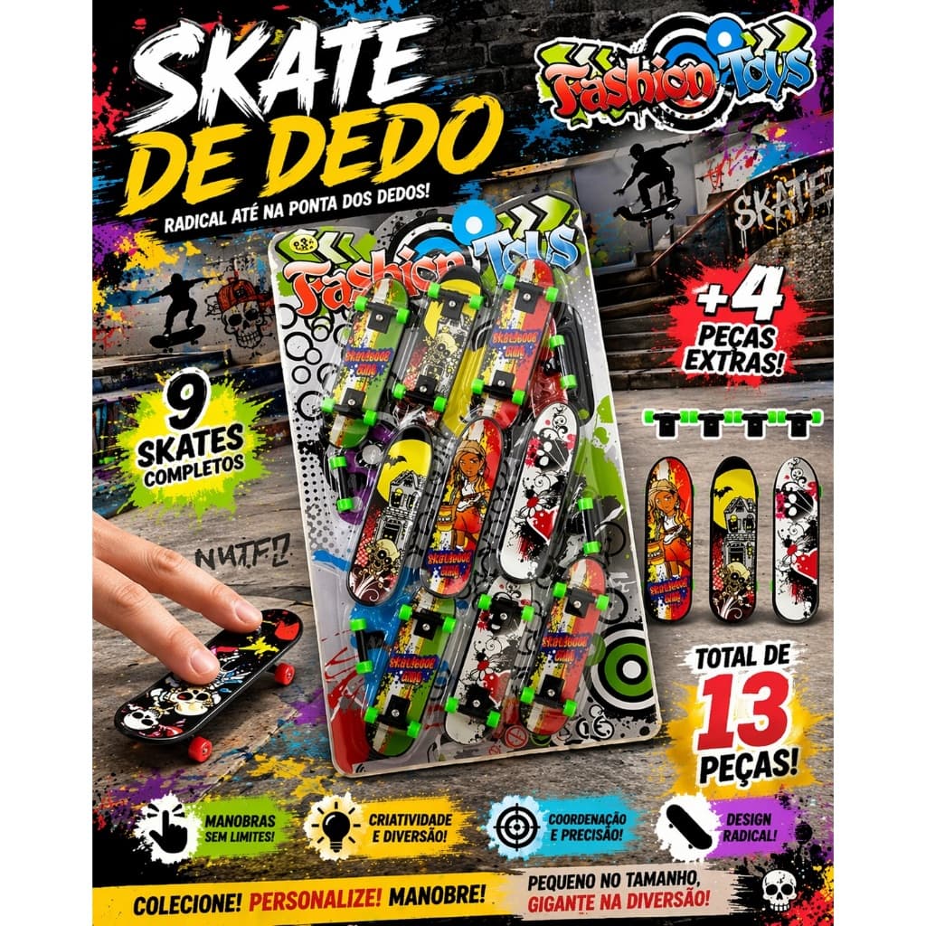 9 SKATE DE DEDO BRINQUEDO DE MÃO RADICAL CONJUNTO COLEÇÃO DE SKATES DE DEDO