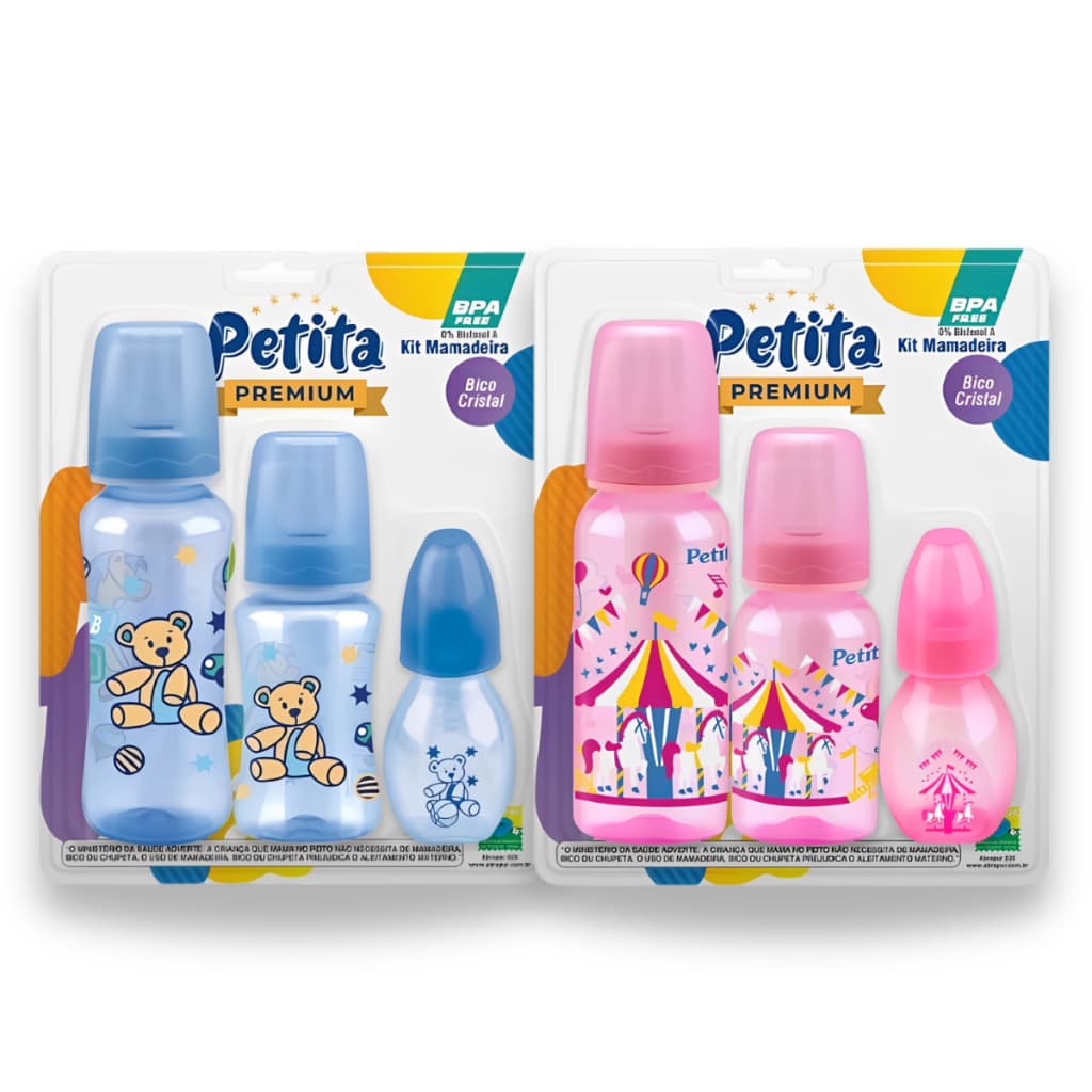 Kit Mamadeira Petita Premium Menino Menina Com Bico Reto - Estampas Variadas