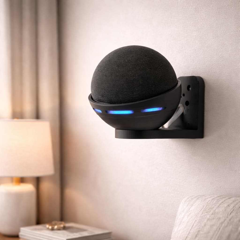 Suporte de Parede para Alexa Echo Dot 4 e 5 Base de Fixação com Fita ou Parafuso Organizador de Mesa