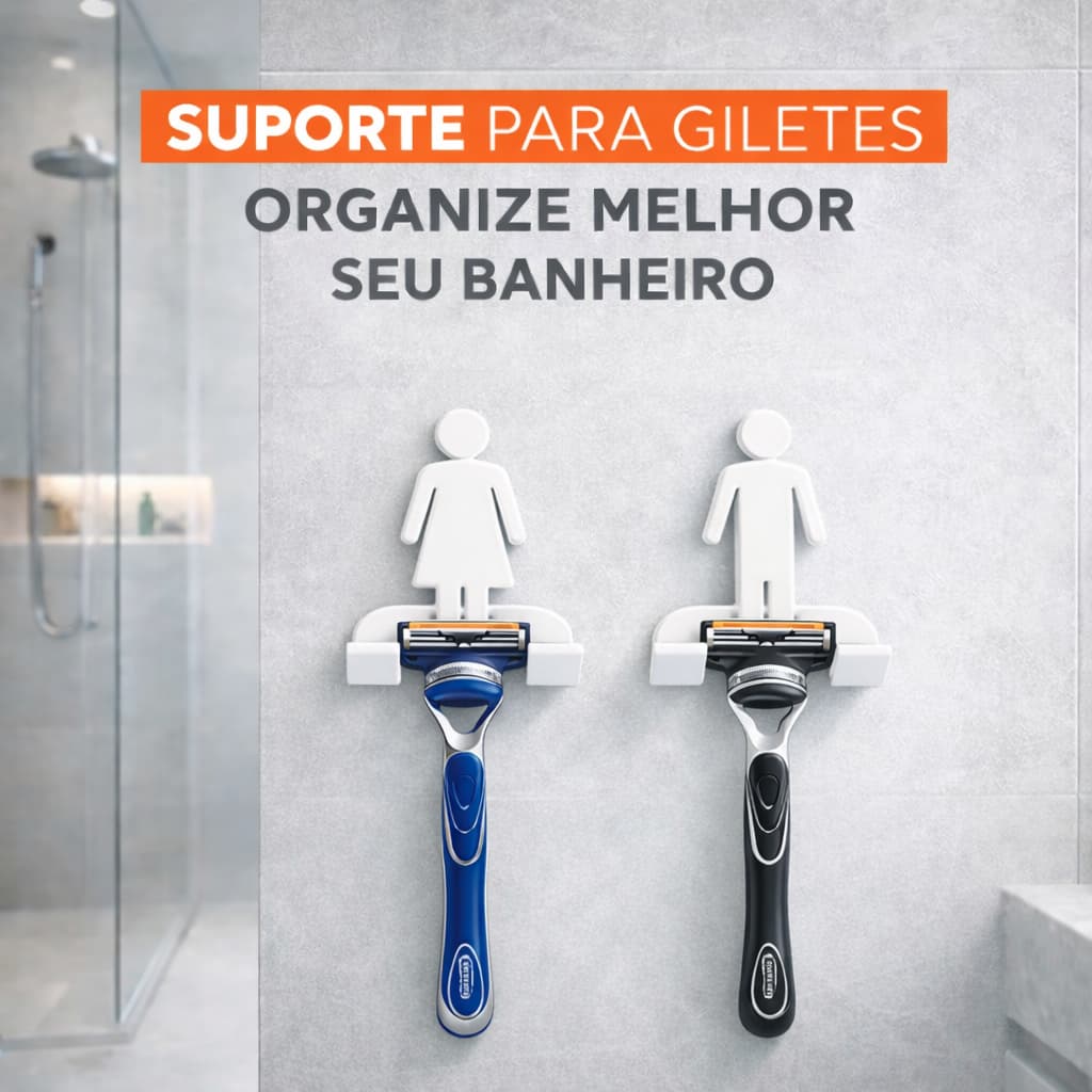 Kit 2 Suportes para Gillette Parede Adesivo Banheiro Masculino Feminino Organizador Lâmina Barbear