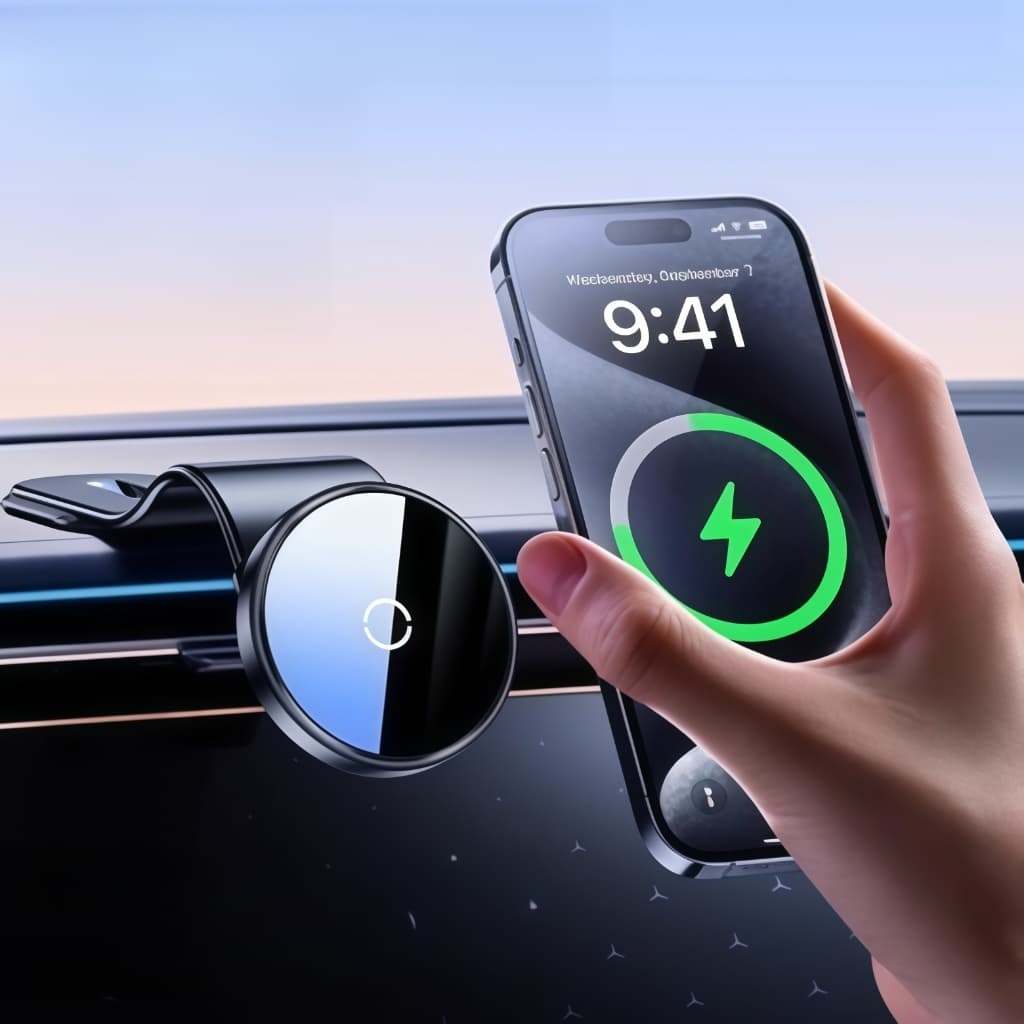 Poderoso suporte magnético para telefone para carro com carregamento sem fio 2 em 1 - J8