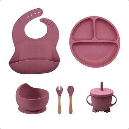 kit prato infantil introdução alimentar silicone com 8 pçs ventosa