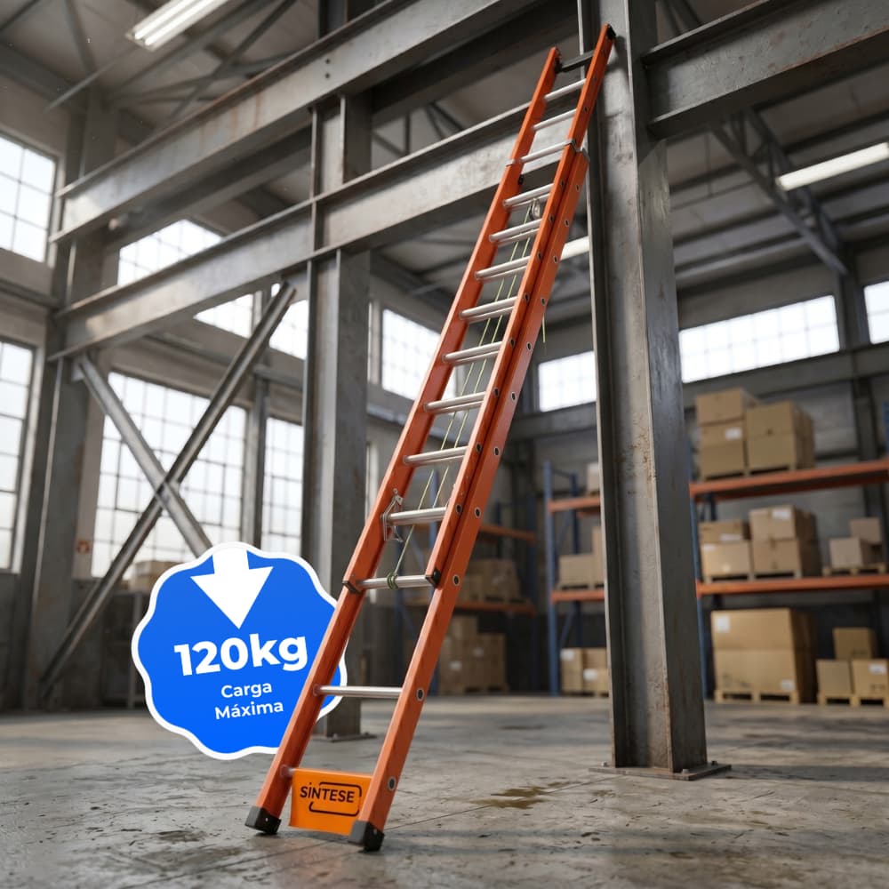 Escada de Alumínio e Fibra de Vidro 23 Degraus Extensível 4,20m X 7,20m com D Vazado EAFD-23 Sintese