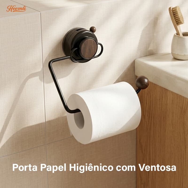 Porta Papel Higiênico com Ventosa sem Furo Suporte de Parede para Banheiro Heemli