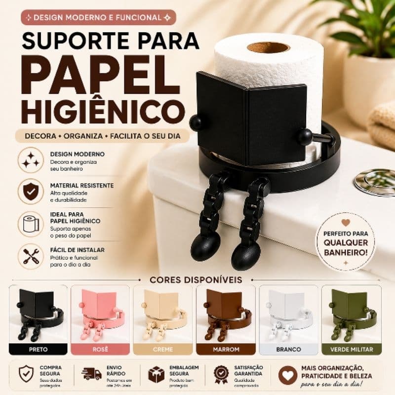 Suporte para Papel Higiênico Criativo | Porta Papel Decorativo Banheiro | Organizador Moderno | Várias Cores