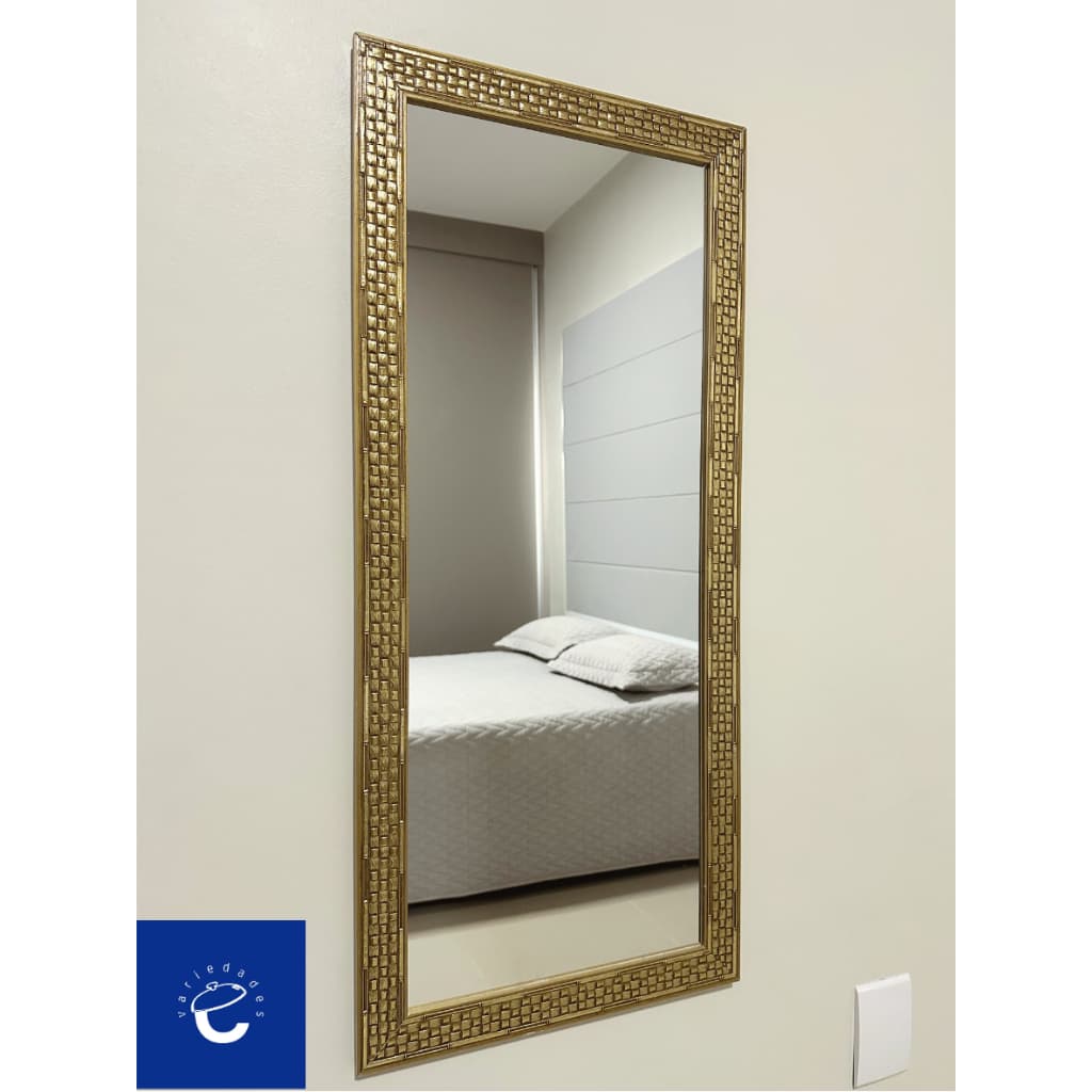 Espelho Decorativo Moldura Dourada Em Madeira 40x90 Retangular Médio Corpo Inteiro