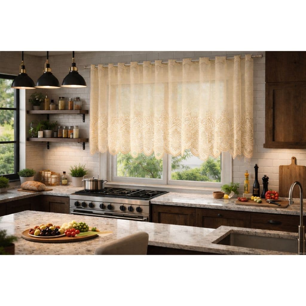 Cortina Bico Clássica Renda Branca ou Bege Arabesco 2,20m x 1,00m