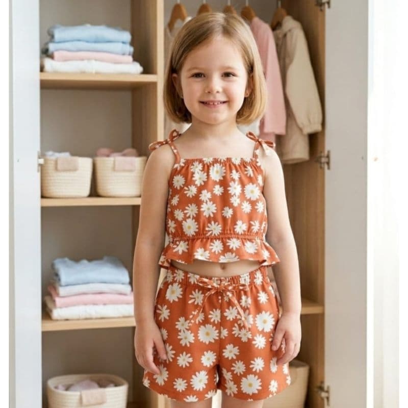 Conjunto infantil com cropet de alcinha de amarrar e babadinho short confortável/ cropped/short/ótimo para verao