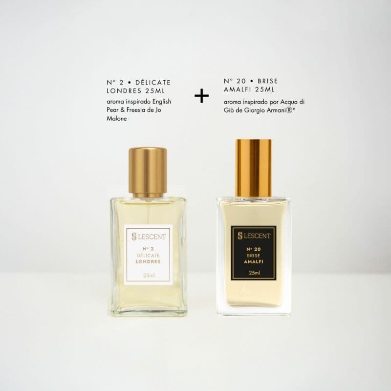 Kit Dueto Elegância Best-Sellers Nº 2 + Nº 20 | 25ml | Feminino + Masculino | Fragrâncias Inspiradas