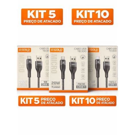 kit10/5 Cabo De Dados Turbo Usb Para tpc/ios-Micro-usb 1m 20w Agold CB98/123