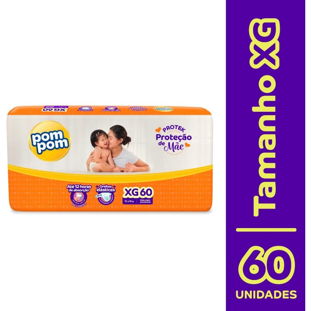 Fralda Pom Pom Derma Protek Proteção De Mãe (XG12a15 KG) XG-60 Tiras