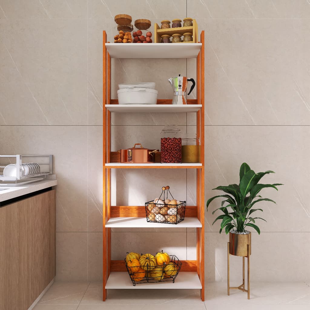 Estante Multiuso 5 Prateleiras Estilo Industrial Madeira e Organizador Cozinha, Sala, Lavanderia