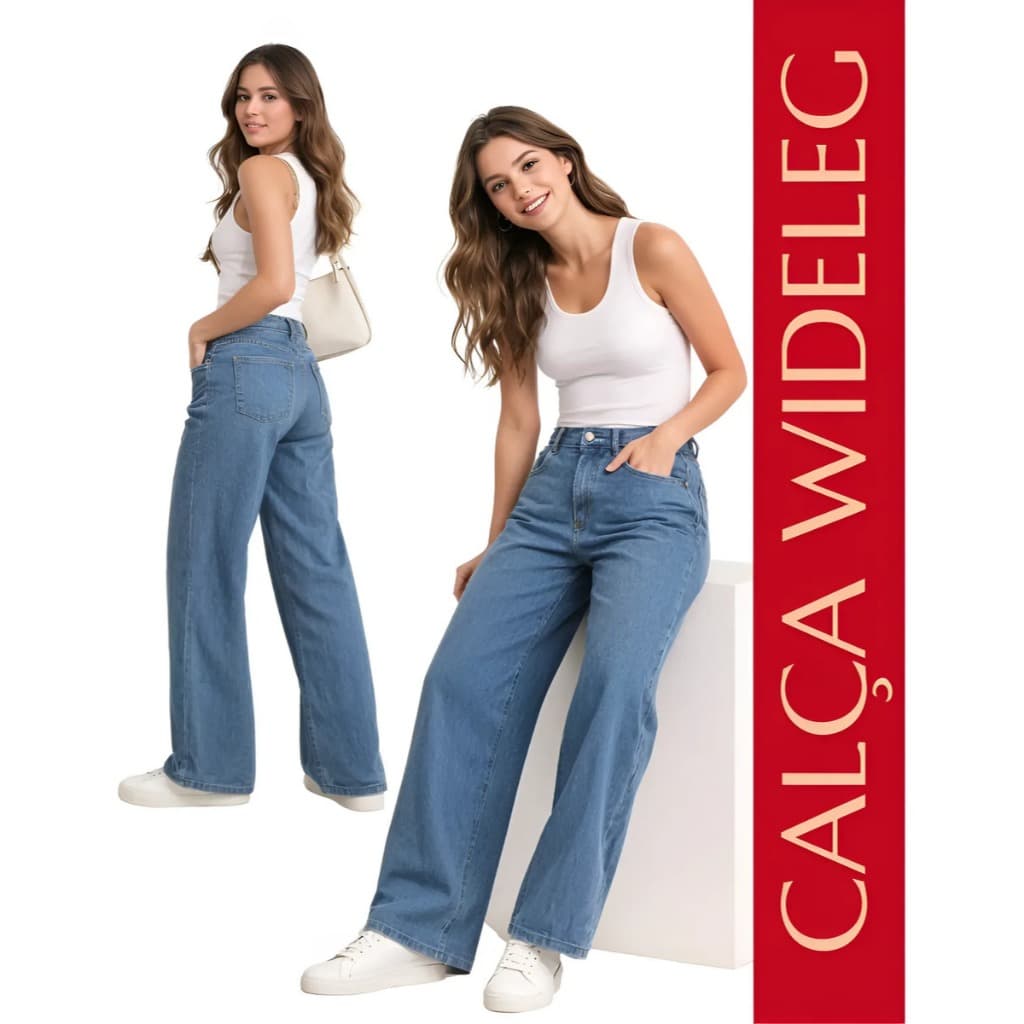 Calça Jeans Feminina Wideleg Confortável Linda E Moderna