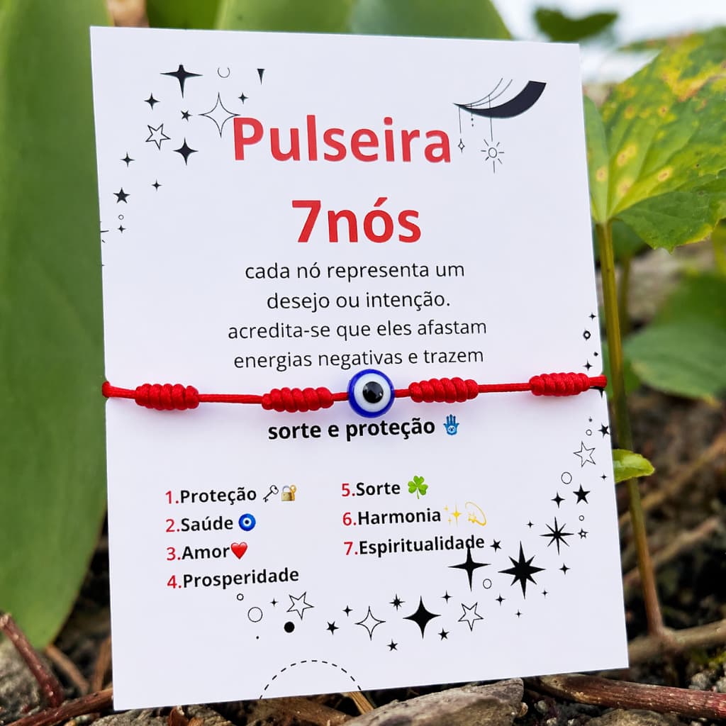 Pulseira 7 Nós Vermelha com Olho Grego Proteção Contra Inveja Mau Olhado Amuleto da Sorte Ajustável