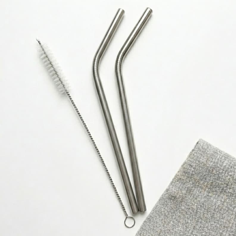 Kit 2 Canudos De Inox Reutilizáveis + Escova De Limpeza Eco