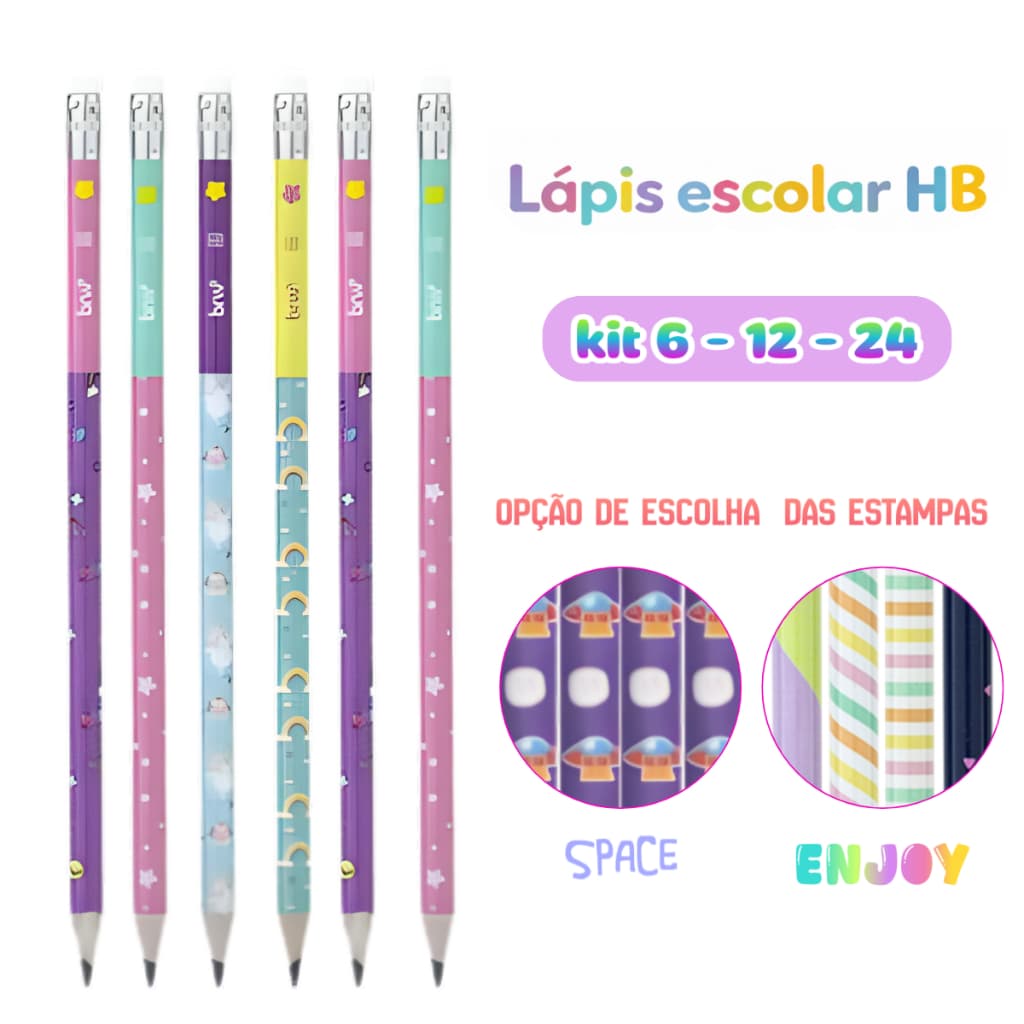 kit  Lápis Escolar Preto HB  6 - 12 - 24 Unidades