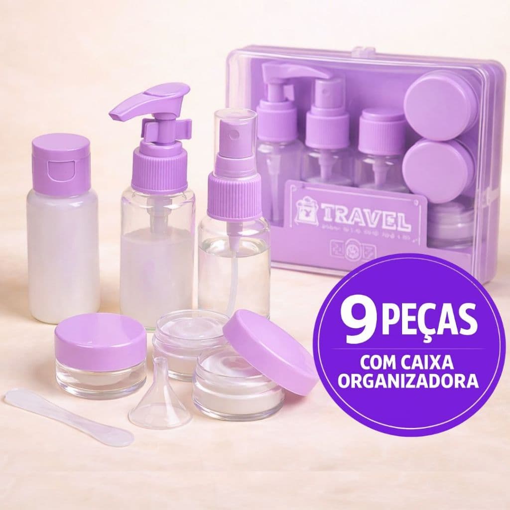 Kit 9 Frascos De Viagem Potes Para Creme Hidratante Com Caixa Organizadora De Viagens Portátil