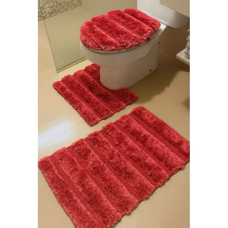 Kit Jogo Tapete Banheiro Antiderrapante 3 Peças Luxo Premium Felpudo Astral