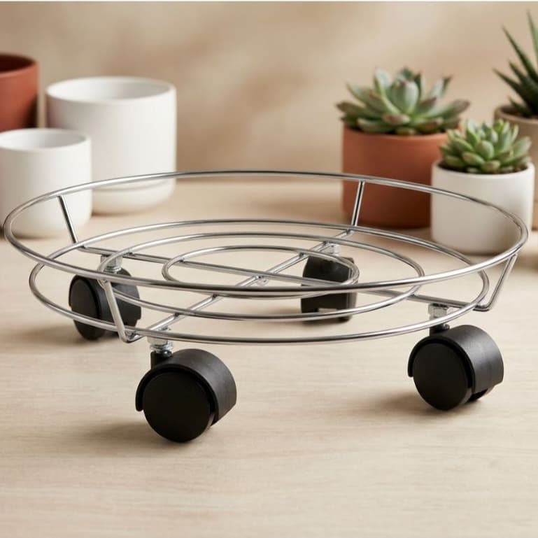 Suporte botijão vaso com rodinho base movel de ferro   CK7217