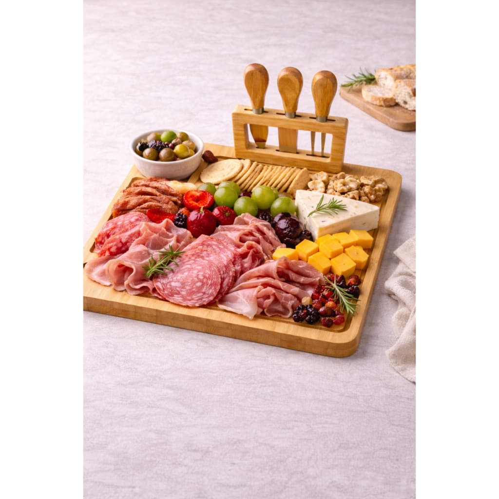 Tábua de Frios em Bambu Grande Petisqueira com 3 Espátulas para Queijos aperitivos  Petiscos