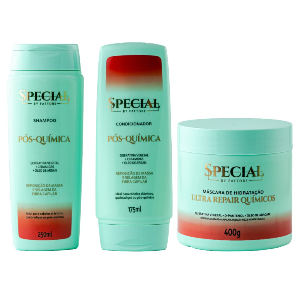 Kit Shampoo e Condicionador + Máscara 400g Reconstrução Capilar Ultra Repair Fattore Special