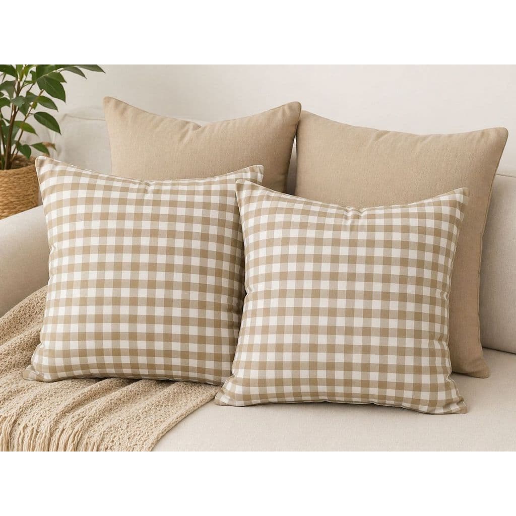 kit capas de almofada Xadrez Bege, Vermelha ou Verde – Elegância e Conforto para sua Casa