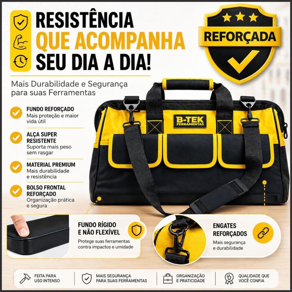 Bolsa de Ferramentas Reforçada Oxford com Base Rígida e 16 Bolsos B Tek Eletricista Manutenção