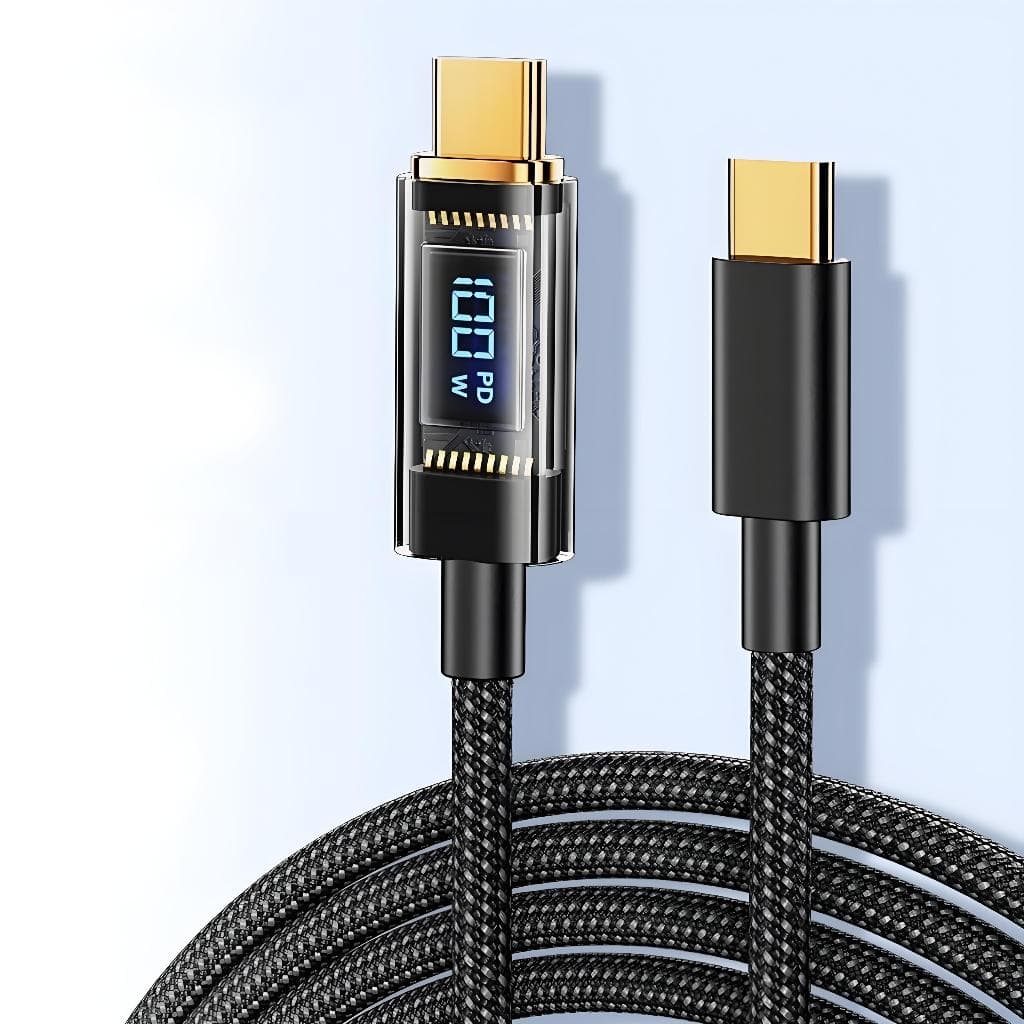 Cabo de Carregamento Rápido Type-C PD100W/66W - Visor Digital para Telefones Android USB A2