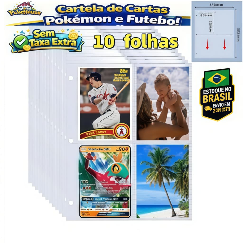 Kit 10/20/50 Folhas Plásticas Fichario Pasta Album Pokemon Cartão TCG Magic Yugioh
