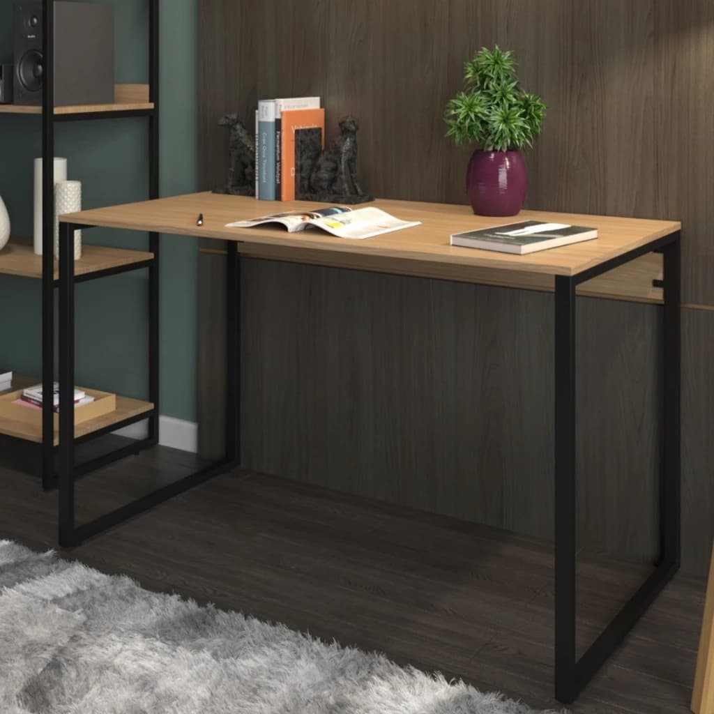 Mesa de Escritório Industrial com Tampo MDP e Estrutura de Metal 120cm