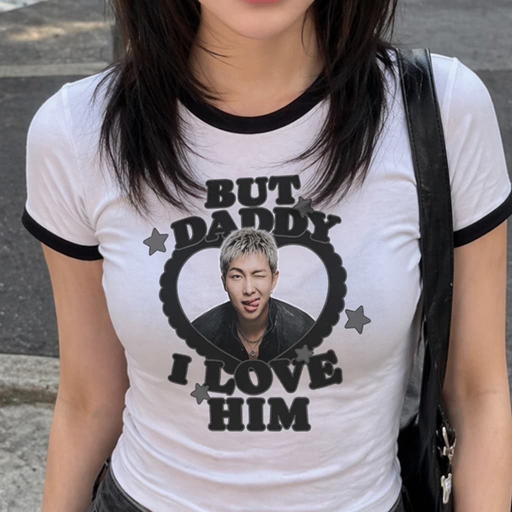 Camisa Feminina Baby Tee I Love RM BTS Black T-shirt Vintage Y2K estética BabyLook