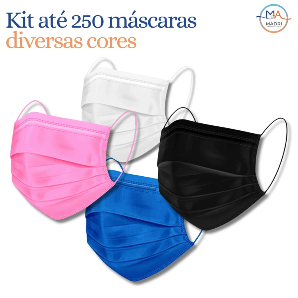 Até 250 Máscara Tripla Camada Com Clipe Nasal Adulto | Rosa, Branca, Azul ou Preta