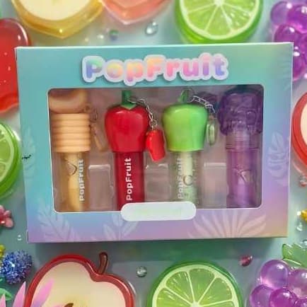 Gloss Pop Fruit ( Lip Gloss Amor Anjo Frutas, Banana, maçã verde, morango, uva)