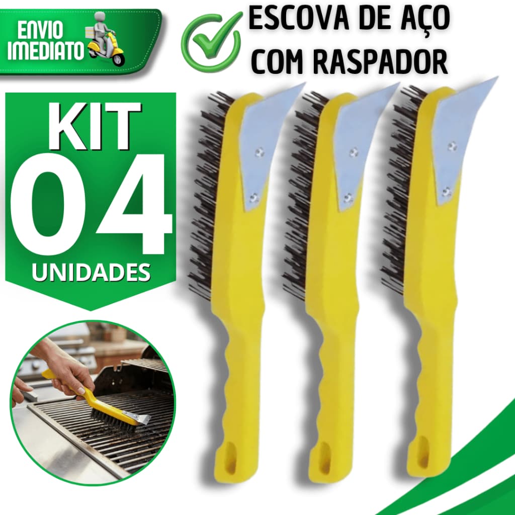 Utilidades Escovas de Aço com Raspador Cabo Plástico 28,5Cm Limpeza de Grelha Piso Solda Multiuso
