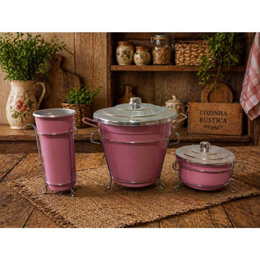 JOGO KIT PIA 3 PEÇAS ROSA COM SUPORTE