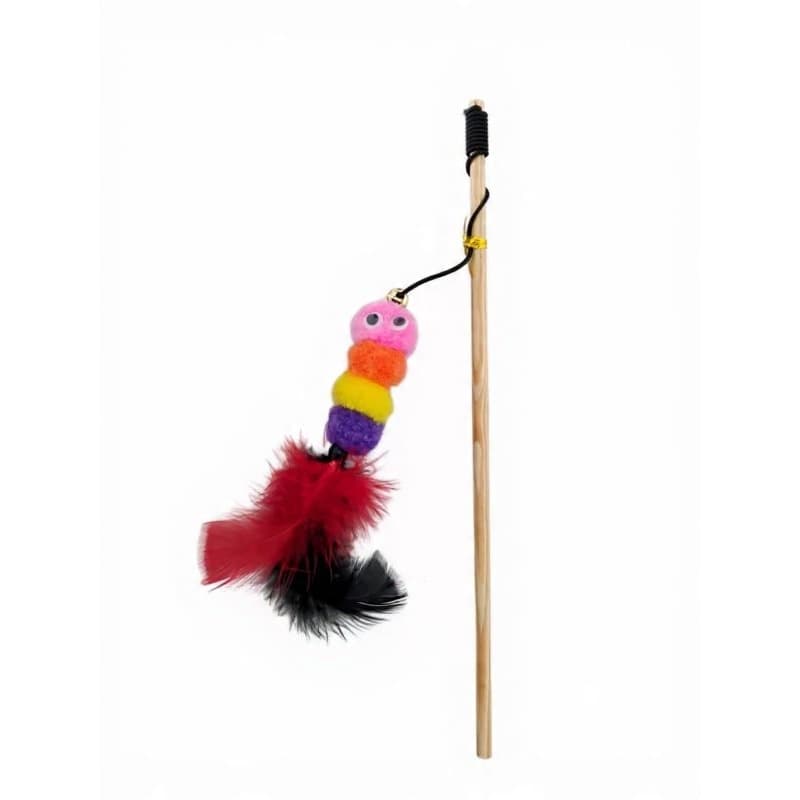 Varinha para gato divertida com pompom penas e guizo vara interativa