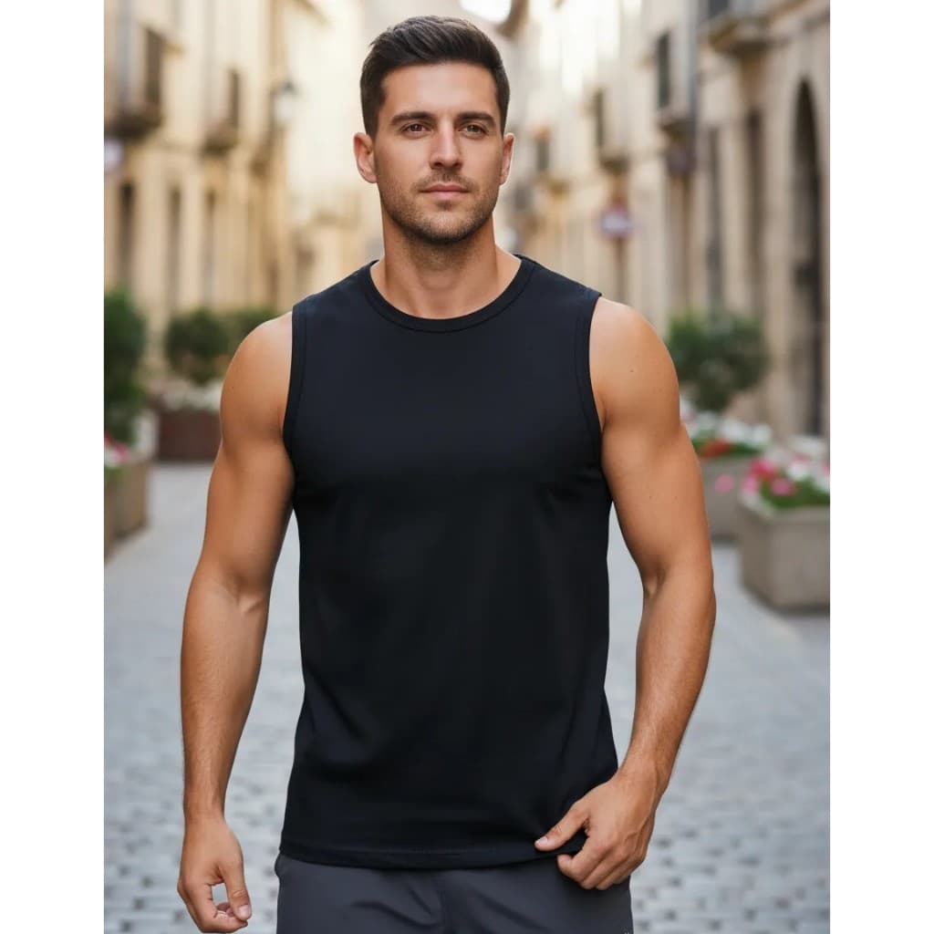 Camiseta Masculina Regata Poliéster Básica Preta