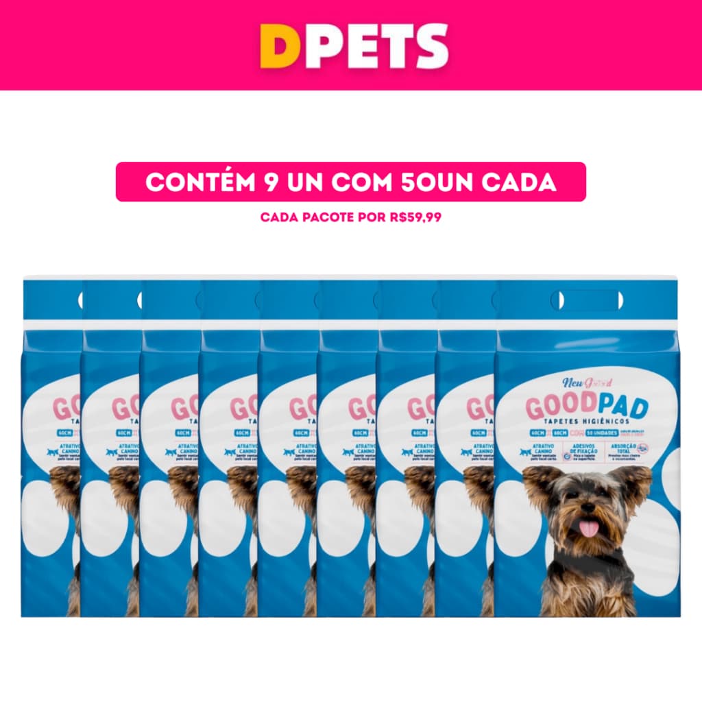 Tapete Higiênico Goodpad Para Cães Contém 9 Pacotes com 50 unidades de 60x60 cm