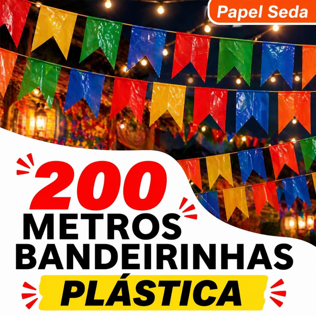 Kit 200 Metros Bandeirinhas Festa Junina Plástico Decoração Julina São João Arraia