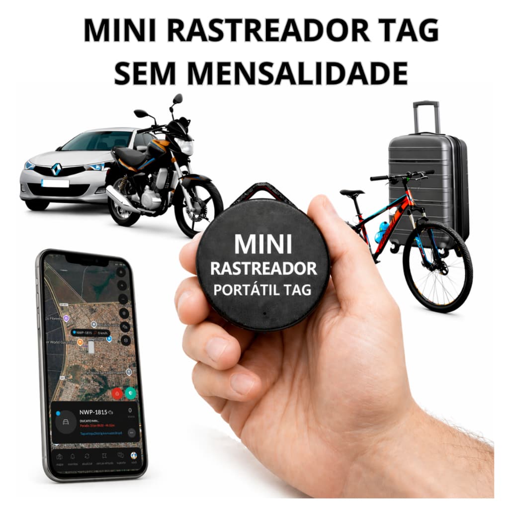 Rastreador Mini Sem Mensalidade Para Carro Moto Bike Mala Pet Veicular Portatil Gps App Tag Ios