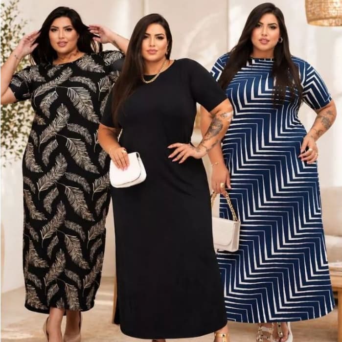 Kit 3 Vestidos Longos Plus Size Curve Festa Evangélico Social veste do 42 ao 58  Verão Feminino Sise