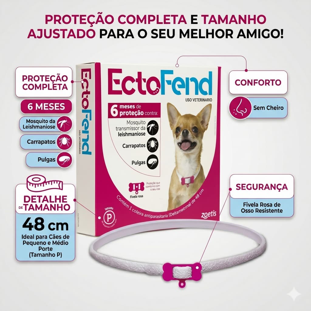 Coleira Contra Leishmaniose Carrapatos e Pulgas EctoFend P Rosa 48cm - zoetis