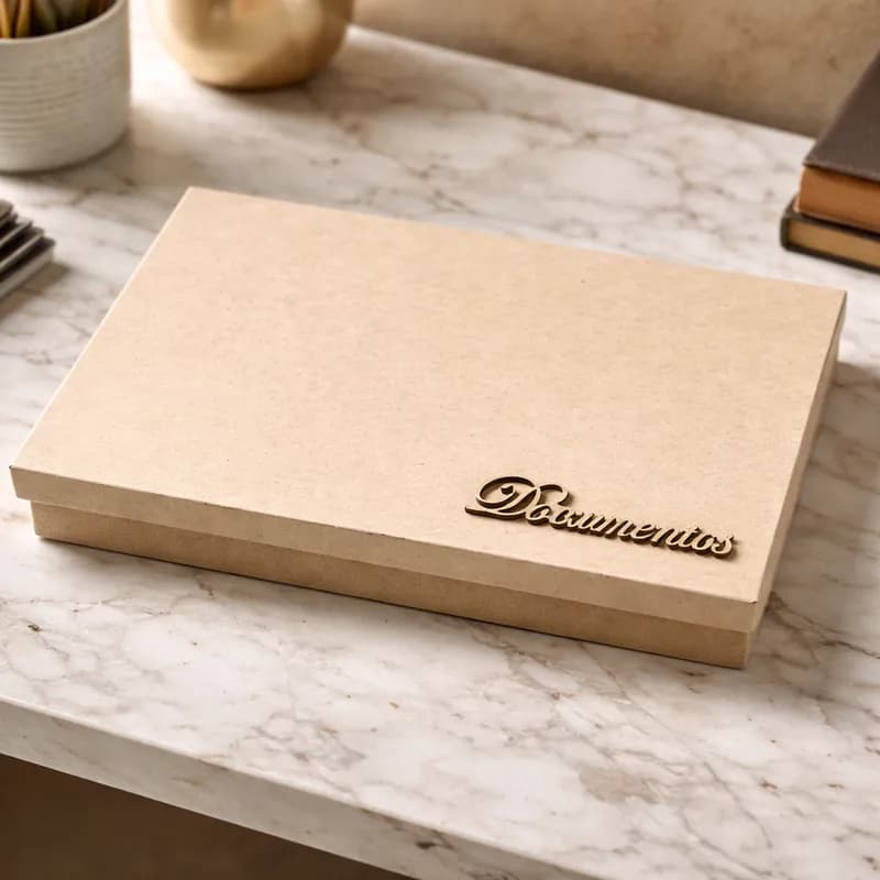 Caixa Tipo Tampa de Sapato Retangular MDF Com a Palavra Documentos 34 x 24 x 5,5cm