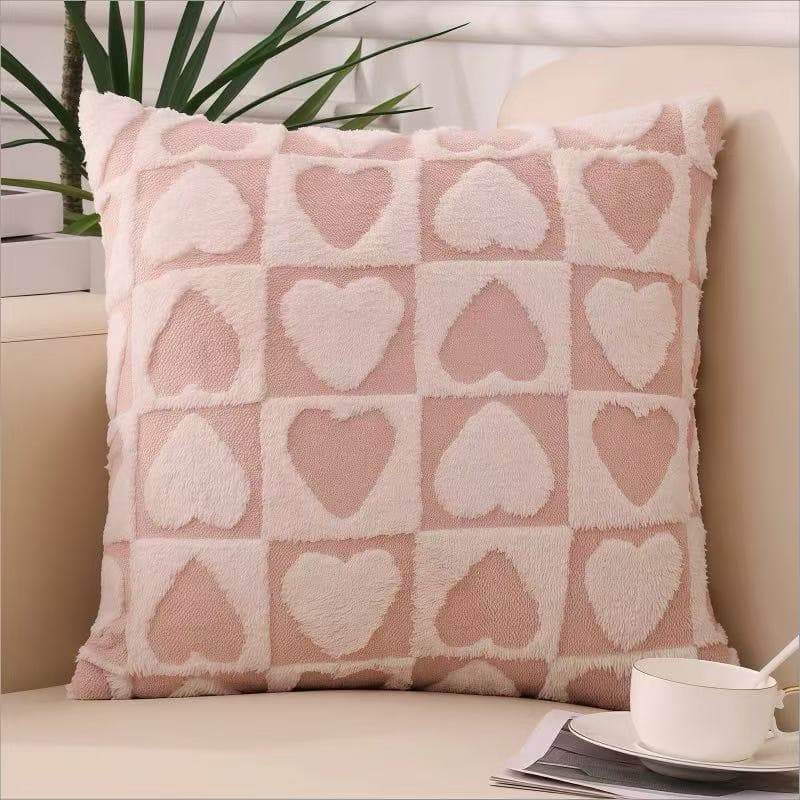 Capa de Almofada 45x45 Pelucia Macia Estampa Coracao Decorativa Sofa Quarto Sem Enchimento