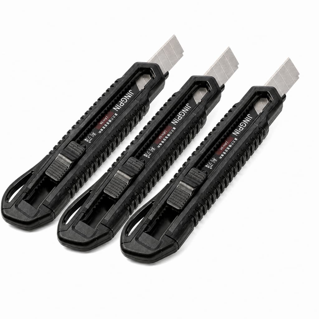 Kit 3 Estiletes Profissionais Ergonômicos 18mm Aço Carbono Trava Segurança Reforçado Uso Pesado Corte Preciso