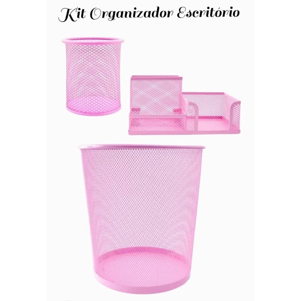 Kit Escritório Lixeira 10L + Porta Treco + Porta Lápis Mesa