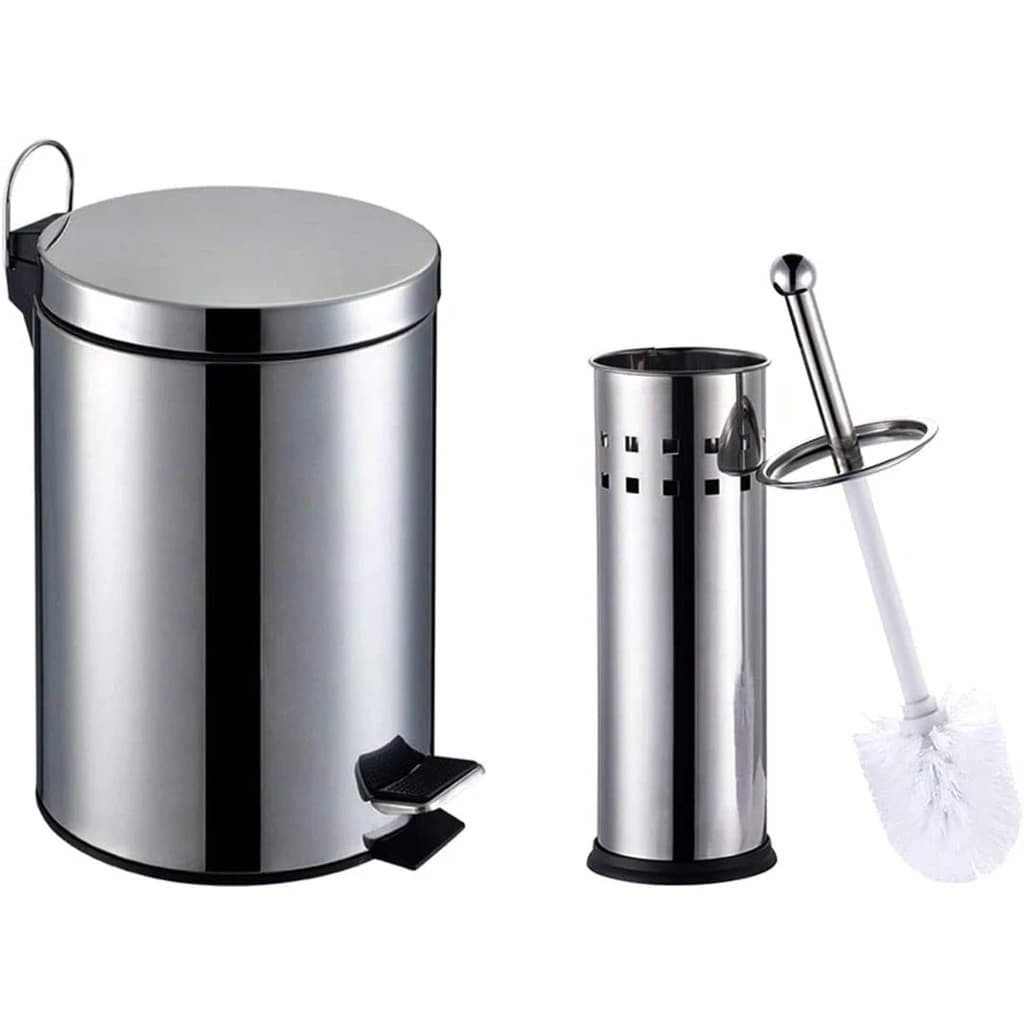 Kit Lixeira Inox 5L + Escova Sanitária Pedal e Balde Removível | Ideal para Cozinha e Banheiro