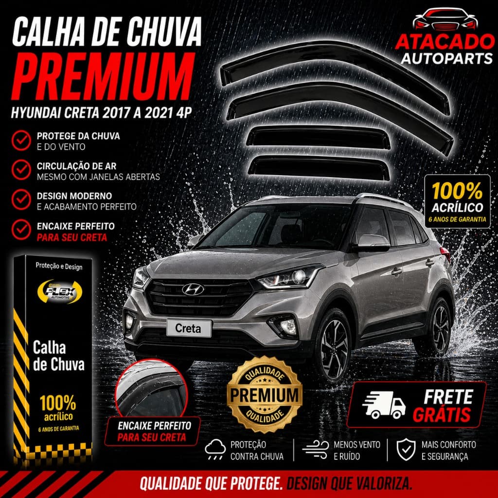 Calha de Chuva Defletor Hyundai Creta 2017 A 2021 4 Portas Original Ecoflex Fume
