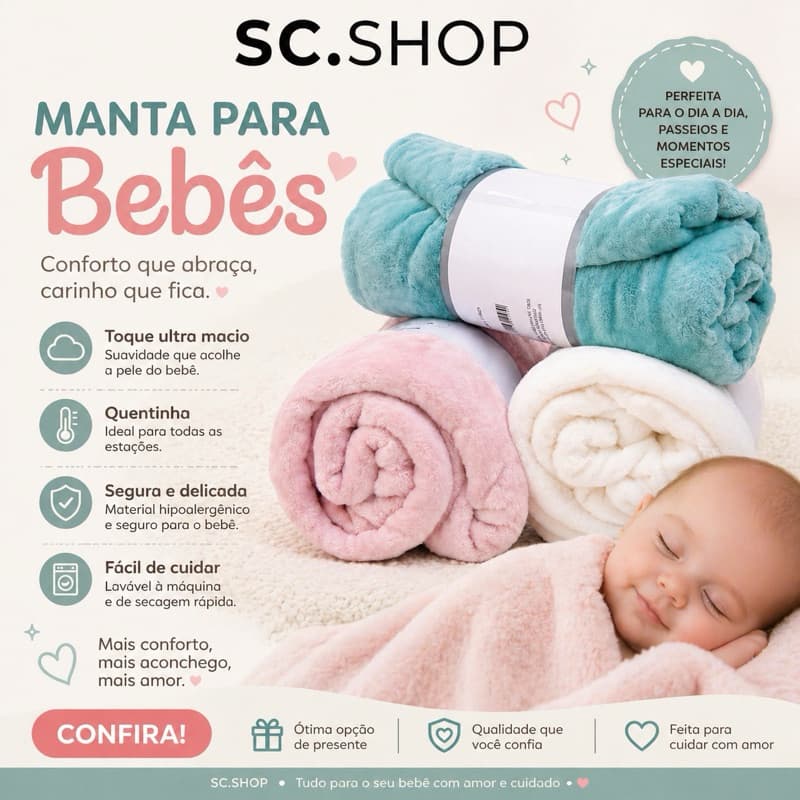 Manta para Bebê Premium Macia e Quentinha Cobertor Infantil Antialérgico Multiuso